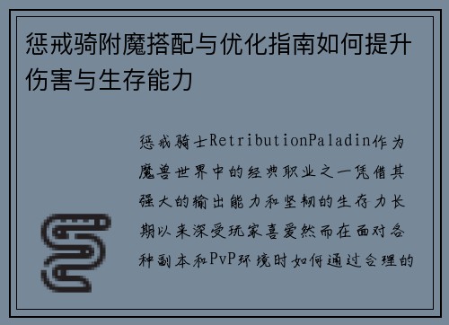 惩戒骑附魔搭配与优化指南如何提升伤害与生存能力